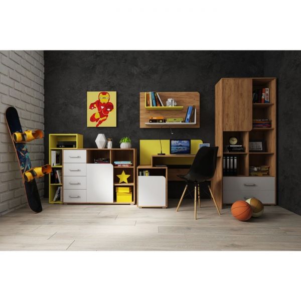 Молодежная Дастин 3 Дуб Вотан/Белая Аляска/Желтый шафрановый