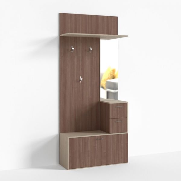 Тумба ПР-Т-1-3, 900х330х2100 мм, 2 ящика, зеркало справа, ясень шимо св, ясень шимо тем