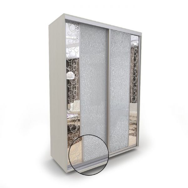 Шкаф-купе «Акцент-Вера», 1000 ? 600 ? 2310 мм, экокожа «Лоза серебро», выбеленное дерево