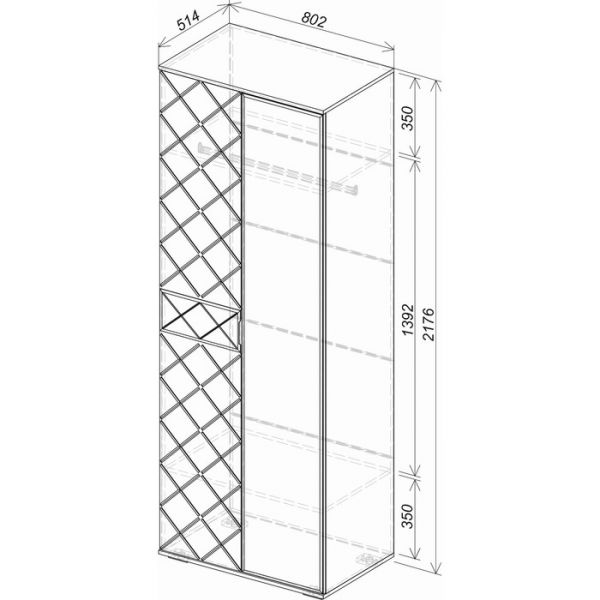 Шкаф для одежды Кимберли 802х510х2176 ясень белый/белый глянец