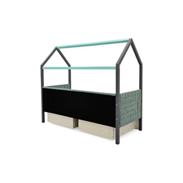 Детская кровать-домик мягкий Бельмарко  Svogen графит-мятный