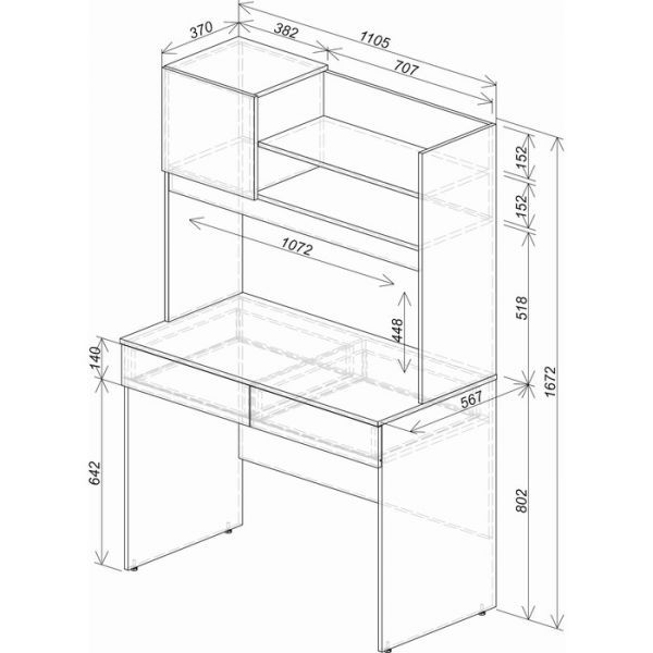 Стол письменный Селфи 1105х567х1670 крафт/белый глянец