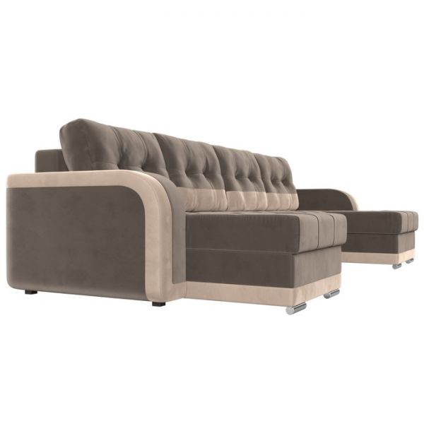 П-образный диван «Марсель», механизм еврокнижка, велюр, цвет бежевый / коричневый