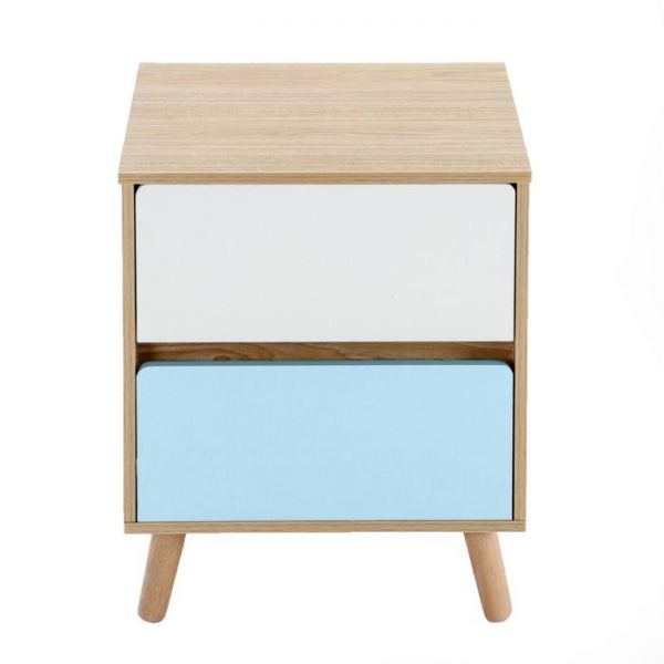 Прикроватная тумба "Скандза", бело-голубая, 2 ящика