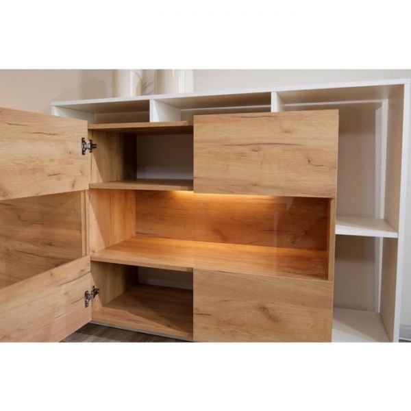 Комод «Невио 2», 1 дверь и 2 витрины, 1550 ? 450 ? 960 мм, цвет дуб крафт золотой / белый