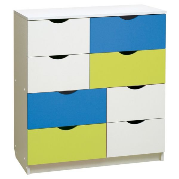 Комод с 8-ю ящиками «Радуга», 802 ? 400 ? 900 мм, цвет белый/синий/лайм