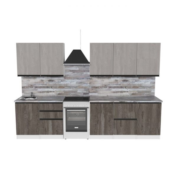 Кухонный гарнитур Нефрит Экстра 2500х600 белый/канаджская хижина/бетон темный/светлый