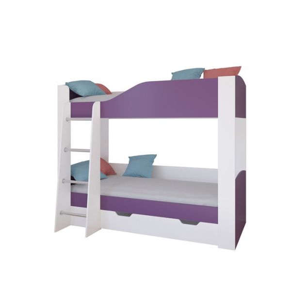 Детская двухъярусная кровать «Астра 2», цвет белый / фиолетовый