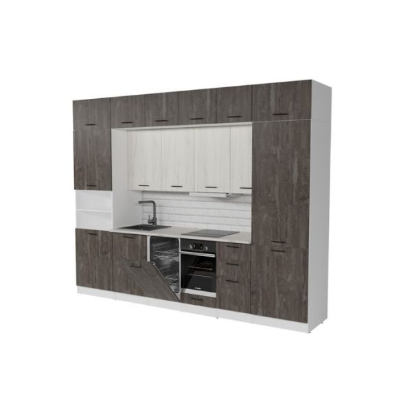 Кухонный гарнитур Сиена люкс 3000х600 Белый/Сосна/Дуб грей, бетон темный
