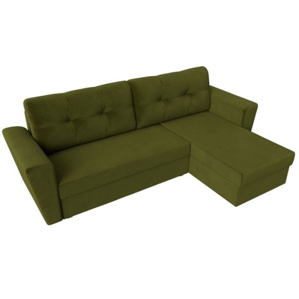 Угловой диван «Амстердам лайт», еврокнижка, правый угол, микровельвет, цвет зелёный