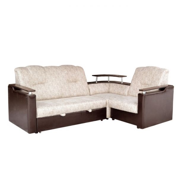 Диван угловой "Непал-3" ткань Крокодил 1 / коричневая экокожа