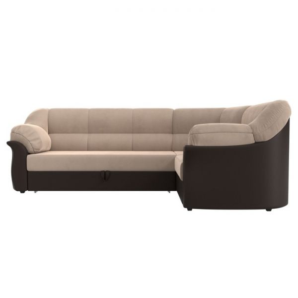Угловой диван «Карнелла», механизм дельфин, велюр, цвет бежевый / коричневая экокожа