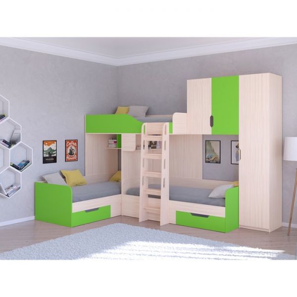 Детский комплекс «Трио 2», цвет дуб молочный / салатовый