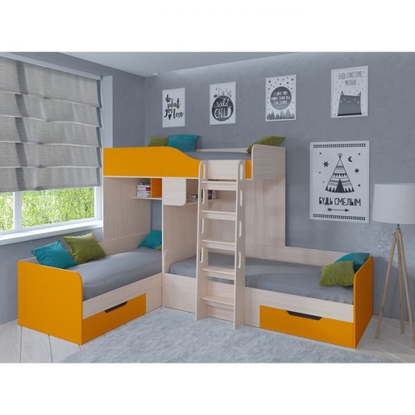 Детский комплекс «Трио», цвет дуб молочный/оранжевый