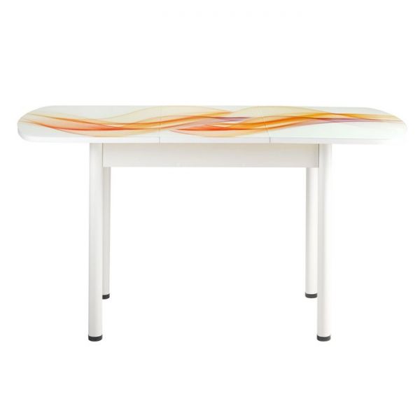 Стол раздвижной с ФП Волна, 1100/1500х700х777 стело/пояс белый/прямые белые ноги