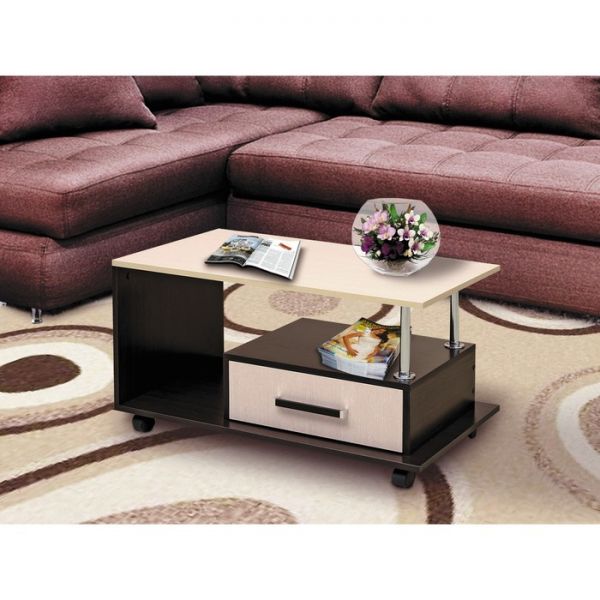 Стол журнальный №13, 900 ? 500 ? 475 мм, цвет венге / цвет молочный дуб