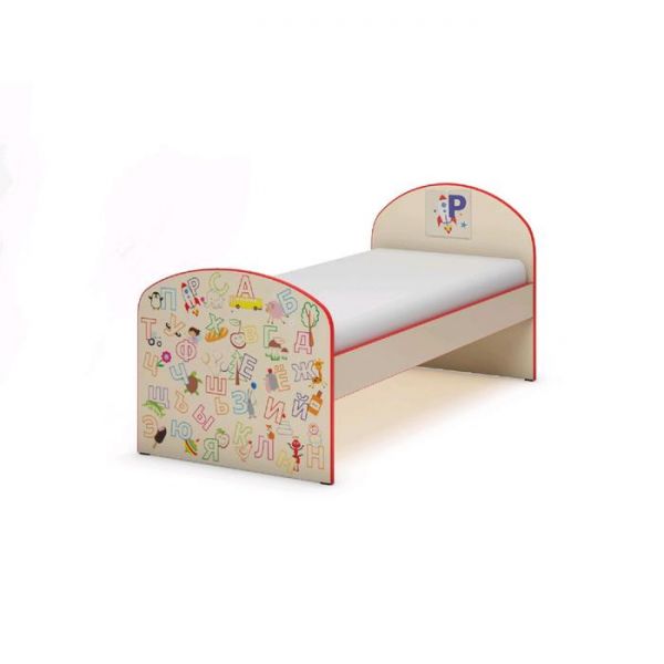 Кровать детская «Азбука», 1400 ? 600 мм, лдсп, УФ-печать, цвет бежевый / красный