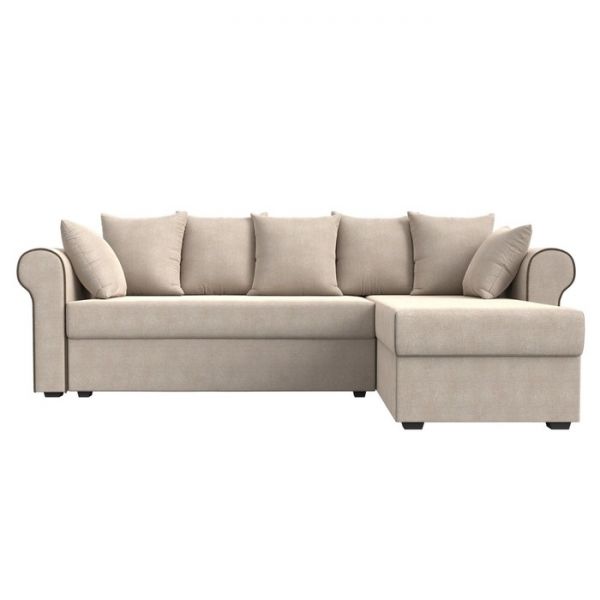 Угловой диван «Рейн», механизм еврокнижка, угол правый, рогожка, бежевый / кант коричневый