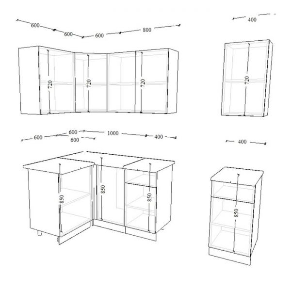 Кухонный гарнитур угловой Лофт 15, 1200х1800 мм, Дуб бунратти/Бетон темный