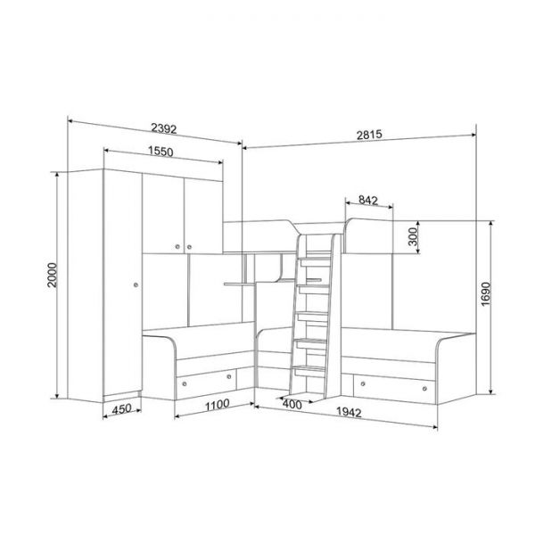 Детский комплекс «Трио 1», цвет дуб молочный / голубой