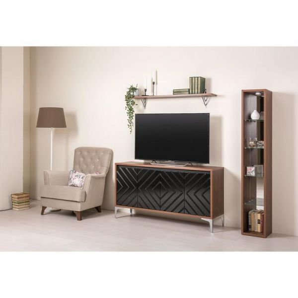 Тумба под ТВ Муар 13.261, 1380х400х730, Орех селект каминный/Черный глянец