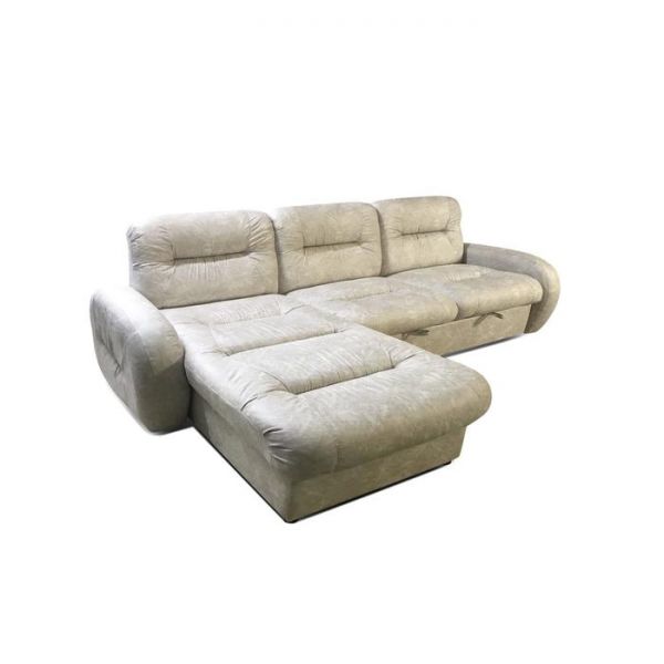 Угловой диван «Бук Люкс», механизм дельфин, замша, цвет слоновая кость