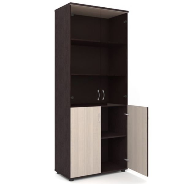 Шкаф для документов, 798х418х1960 мм, прозрачное стекло, венге/дуб