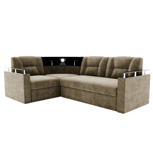 Угловой диван «София», угол левый, дельфин, подсветка, велюр, ЛДСП венге, цвет селфи 01