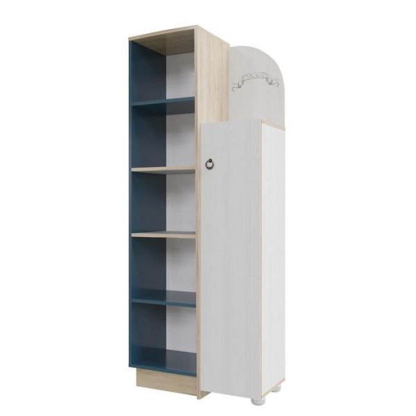 Шкаф пенал Бриз 700х360х1720 Дуб ривьера/Рамух белый/Синий Бриз