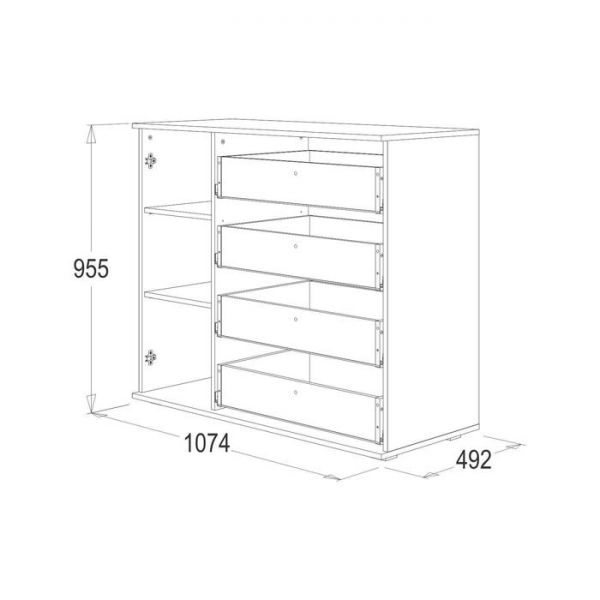 Комод №2 «Ольга 14», 1074 ? 492 ? 955 мм, ЛДСП / МДФ, цвет дуб сонома