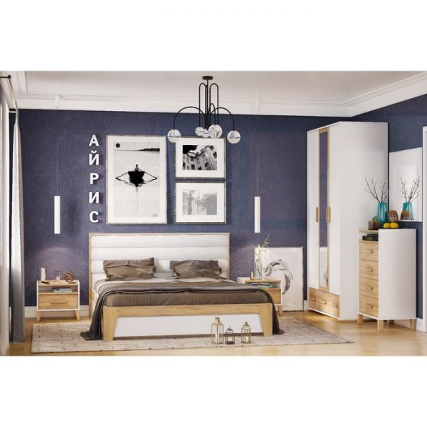 Кровать Люкс «Айрис 308», 2000 ? 1400 мм, без основания, цвет белый / дуб золотистый