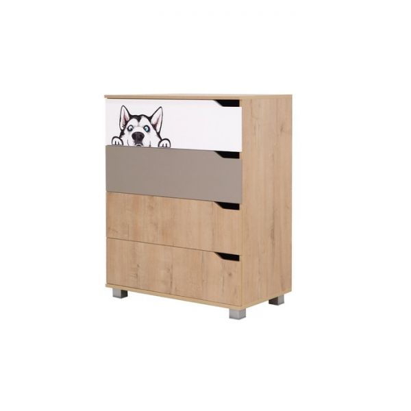 Комод 4 ящика Хаски-5 ирландский дуб/белый/мокко