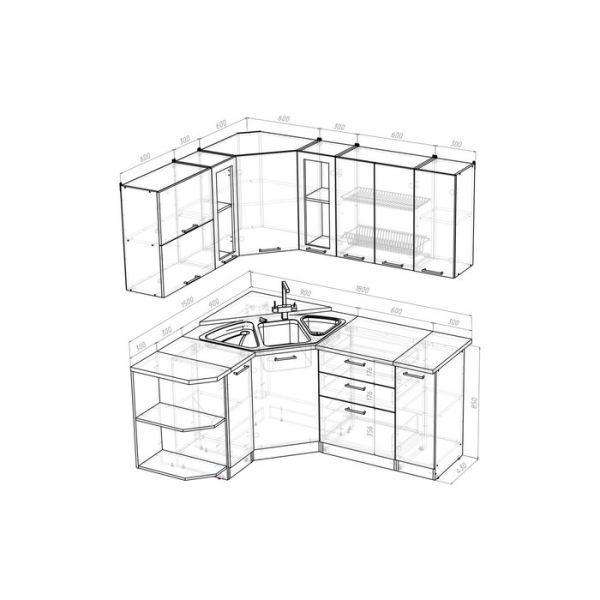 Кухонный угловой гарнитур Лоретта оптима 1800х1500 Венге/дуглас темный/Дуб грей