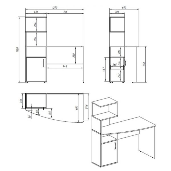 Стол компьютерный CD 1213(L), дуб сонома светлый, 1200х600х1350 мм