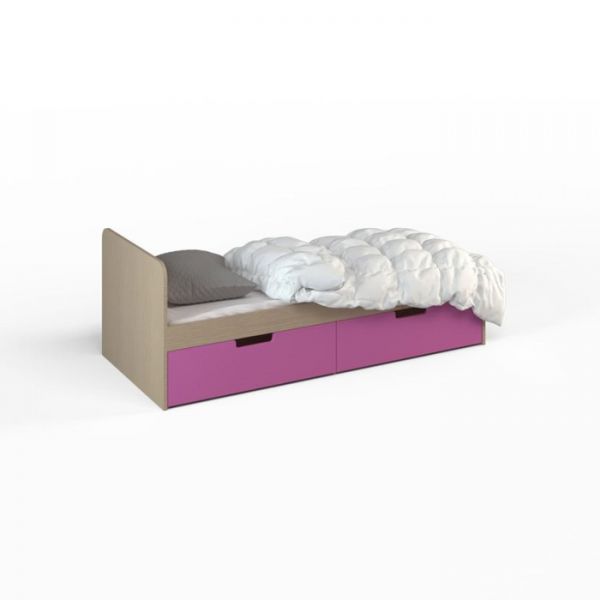 Кровать ДМ-К1-4-3, 1652 ? 756 ? 602 мм, 2 ящика, ясень шимо, фуксия
