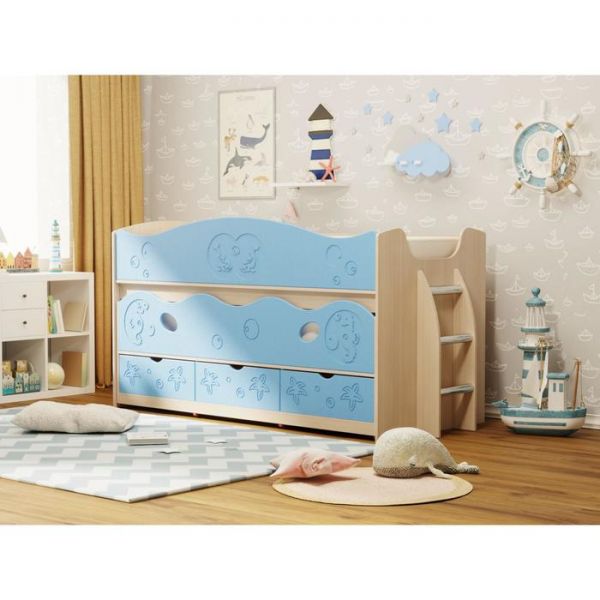 Двухъярусная кровать «Омега 10», ЛДСП / МДФ, цвет млечный дуб / салатовая шагрень