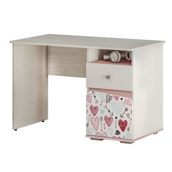 Стол письменый Малибу 1086х600х721 ясень белый/айскрим с фотопечатью