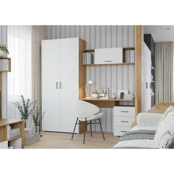 Шкаф 2х ств Лайт, 900х480х2052, Белый/ Дуб золотой