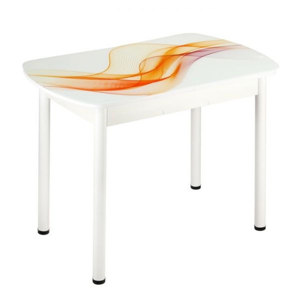 Стол раздвижной с ФП Волна, 1100/1500х700х777 стело/пояс белый/прямые белые ноги