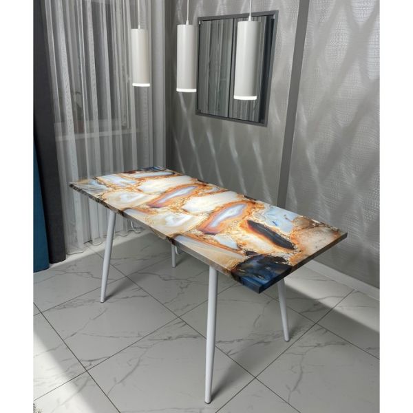 Обеденный стол «Конус 2», 1100(1500) ? 700 мм, опора редуцированная белая, цвет кварц