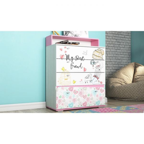 Комод для детской Алиса 1170х900х420 Белый/корпус Ясень Анкор Белый/ Розовый