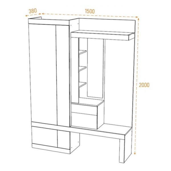 Прихожая Дуэт, 1500х380х2000, Дуб венге/Белый глянец