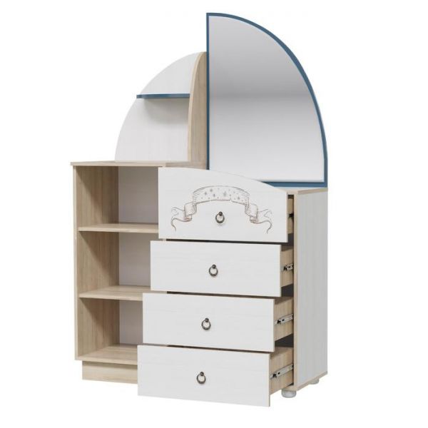 Комод с зеркалом Бриз 1100х460х1705 Дуб ривьера/Рамух белый/Синий Бриз