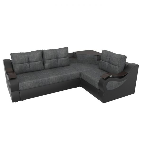Угловой диван «Митчелл», механизм еврокнижка, цвет серая рогожка / чёрная экокожа