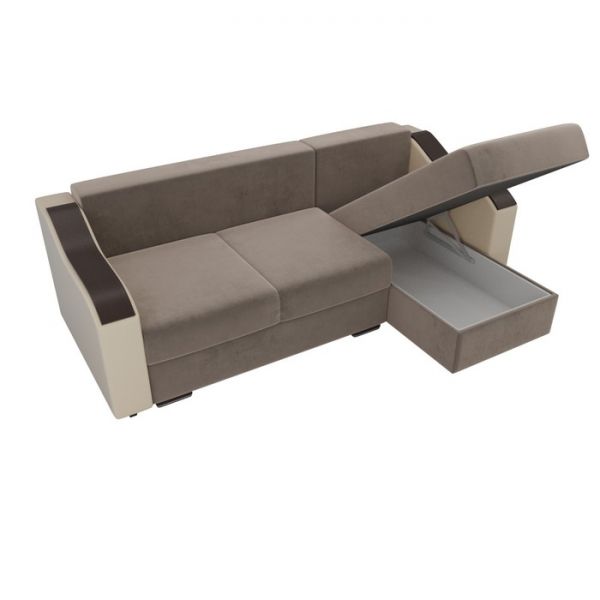 Угловой диван «Монако», механизм еврокнижка, велюр, цвет бежевый / коричневый