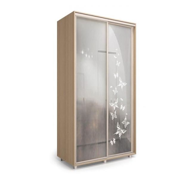 Шкаф-купе Дивный зеркало Бабочки Дуб сонома/Белый/Венге светлый 1400х600х2300