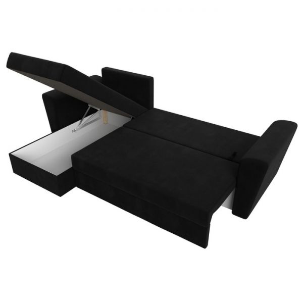 Угловой диван «Амстердам лайт», еврокнижка, правый угол, микровельвет, цвет чёрный