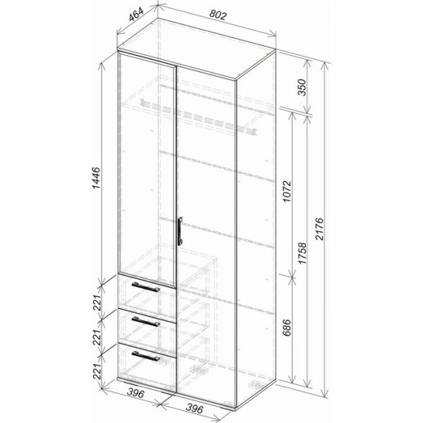 Шкаф двухстворчатый Белладжио802х460х2176 сонома/белый глянец