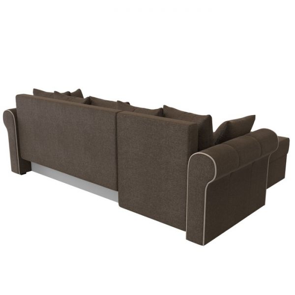 Угловой диван «Рейн», механизм еврокнижка, угол правый, рогожка, коричневый / кант бежевый