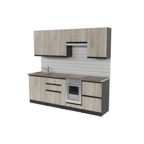 Кухонный гарнитур Равенна компакт 2200х600 Венге/Алмабра темная/Дуб браун